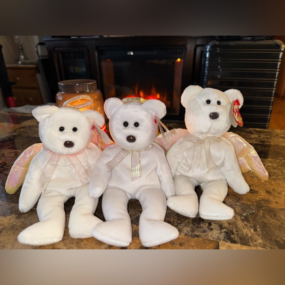 👼 Ty Beanie Baby “Halo” Angel Bear Lot 3pc 1998 & Halo II 2000 Collectible